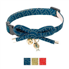 Necoichi Zen Gold Fish Charm Cotton Breakaway Cat Collar with Bell
