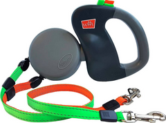 Wigzi Dual Doggie Retractable Dog Leash, Green/Orange, 10-ft long