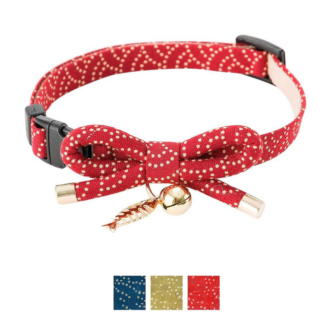 Necoichi Zen Gold Fish Charm Cotton Breakaway Cat Collar with Bell