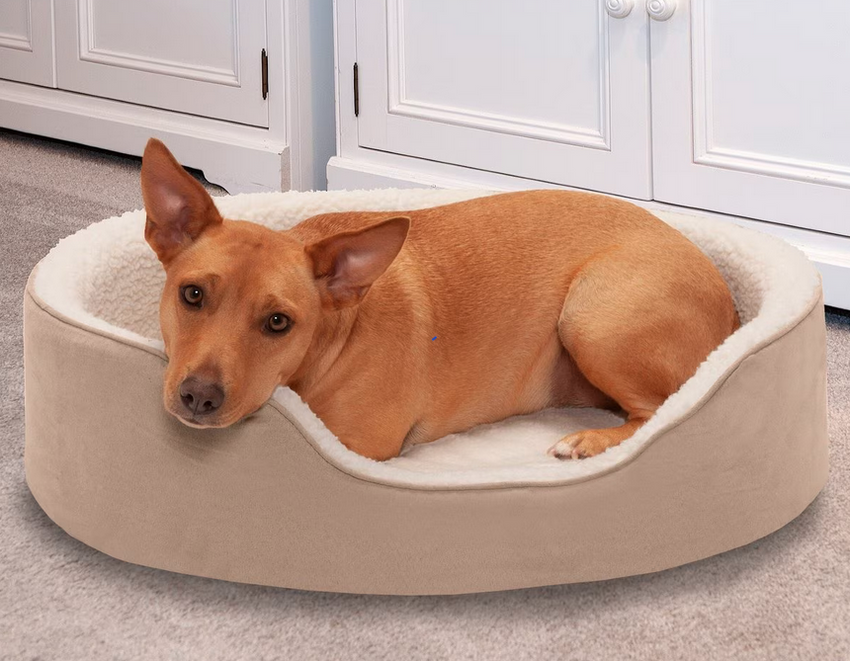 FurHaven Faux Sheepskin & Suede Orthopedic Bolster Dog Bed with Removable Cover