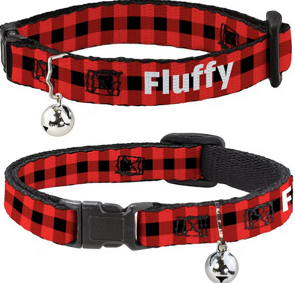 Buckle-Down Personalized Breakaway Cat Collar with Bell, Buffalo Plaid