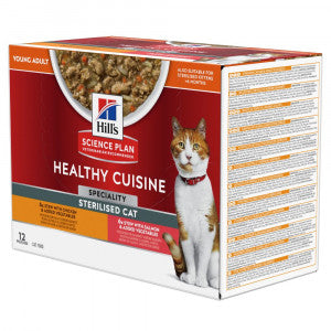 Hill's Healthy Cuisine Adult Sterilised stew with chicken & vegetables, with salmon & vegetables multipack cat