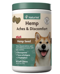 NaturVet Hemp Aches & Discomfort Plus Hemp Seed Dog Soft Chews, 60 count